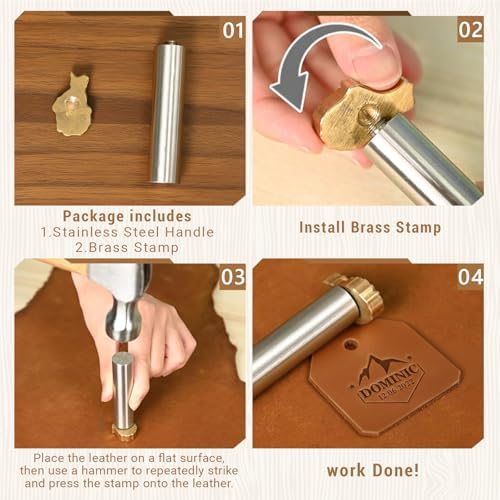 Terwex Custom Leather Stamp, Personalized Leather Letter Stamping with Your Unique Logo Text, Metal Leather Stamps Embossing Hammer Press Leathercrafting Tools, Dad Husband Boyfriend Handmade Gifts