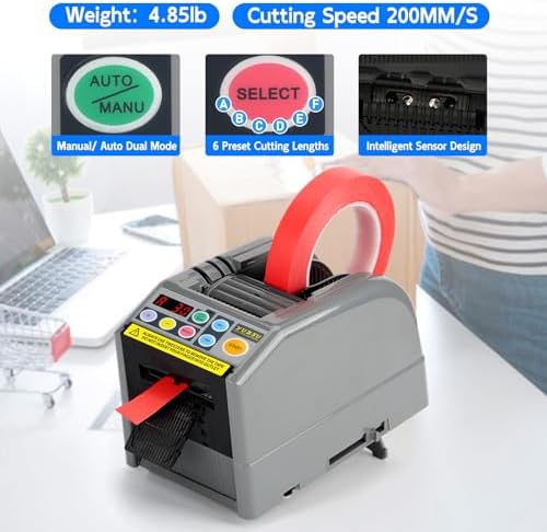 2026 Upgraded Ceramic Roller Tape Cutter Machine, Semi-Automatic Tape Dispenser (6-60mm Width, 5-999mm Length) for Shipping, Office, Craft & Home