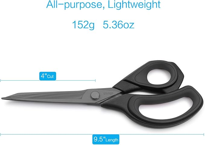 LIVINGO Fabric Scissors 9.5" Heavy Duty Tailor Shears Black | Forged Steel Construction, Titanium Blade Coating, Smooth Handle Design, Sewing Home Office Craft Use