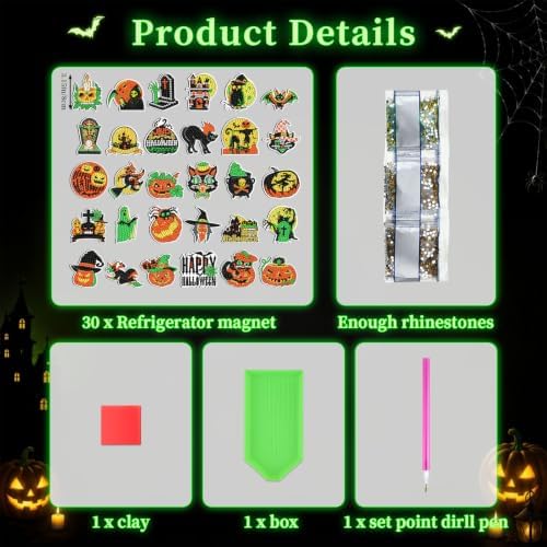 Motipuns 30 Pcs Luminous Horror Halloween Diamond Painting Magnets Kits