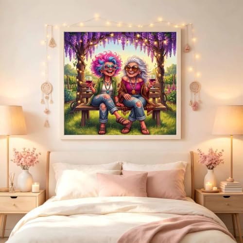 Old Ladies Diamond Art Kits for Adults, Funny Good Friends Diamond Painting