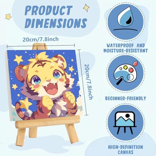 XTCIXAL Paint by Numbers Kit for Kids with Frame, Tiger, 8X8 inch