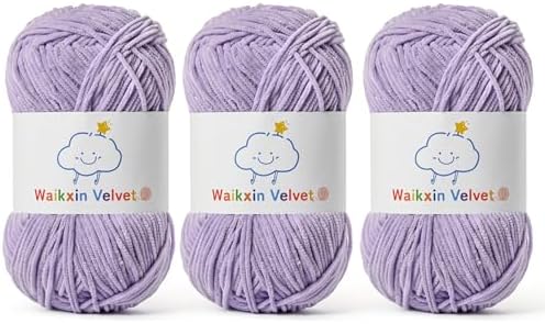 3 Pack Fluffy Chenille Yarn for Crocheting，Baby Yarn for Crocheting Soft，150g/5.28oz Velvet Amigurumi Yarn ，Fingering Weight Yarns for Crocheting Baby Blankets、DIY Craft.(3 Light Purple)
