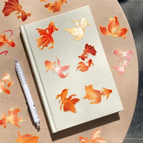 50 Pcs Gold Foil Koi Fish Stickers Waterproof for Water Bottles