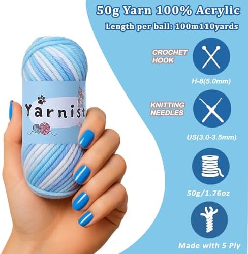 Yarniss 100% Acrylic Crochet Yarn Kit,1760 Yards Medium Worsted Yarn