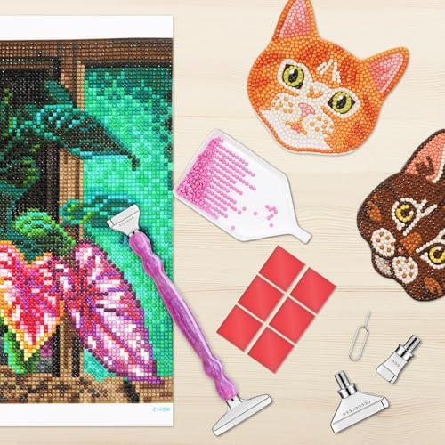 Diamond Painting Pen Kit - 7 Metal Tip Diamond Art Tools, 5D Diamond Painting Accessories for Adults Beginners, Resin Pen with Straight/Bent/Flat/Roller Nibs, Tray & Clay Wax