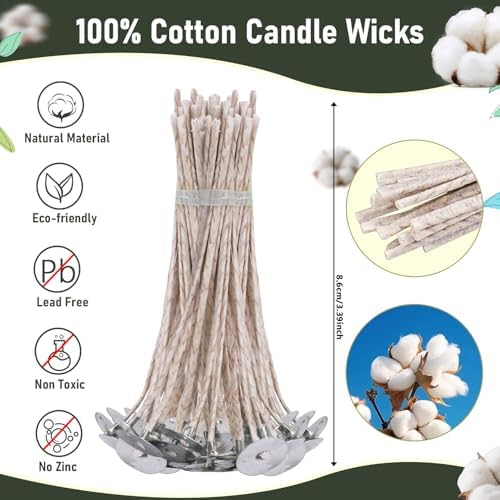 200pcs Natural Candle Wick kit,100pcs Wick Stickers with 5pcs Wick Holders and 2pcs Wick Placing Tube，for Soy Wax, Beeswax, Coconut Wax - DIY Candle Making Supplies for Beginners & Professionals