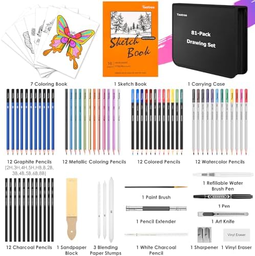 Taotree 81 Pack Art Supplies for Adults, Pro Art Kit Drawing Pencils Set