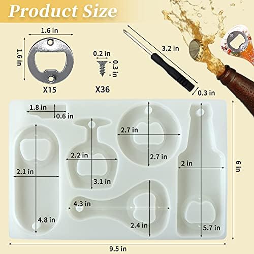 Bottle Opener Resin Molds, Lovppy Beer Opener Silicone Molds, Epoxy Resin Casting Molds, Beer Spanner Kit with Screwdriver and Patch, DIY Jewelry Craft Mold for Bottle Opener Keychain Wine Corkscrew