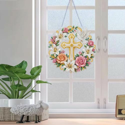 ARPADAMO Cross Diamond Art Kits for Adults, Acrylic Hanging Suncatcher