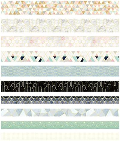 Creative Washi Tape Set 10 Rolls Gold Foil Print Decorative Masking Tapes for Arts, DIY Crafts, Journals, Planners, Scrapbook, Wrapping (Geometric Order)