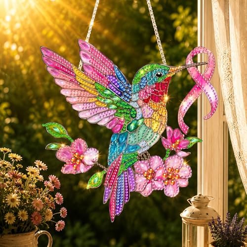 HMZephitiquc Hummingbird Hanging Diamond Art Kits for Adults, Special Shaped Crystal Diamond Painting Suncatchers, 5D Gem Art for Adults, Sun Catchers DIY Craft Kits for Gift Home Decor