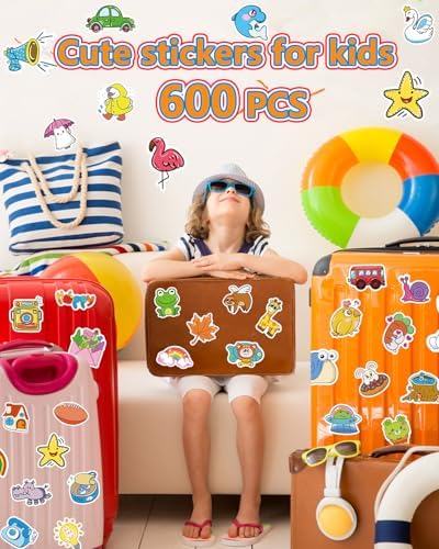 Apakkai 600 Pcs Cute Stickers for Kids, Water Bottle Stickers for Teens, Kawaii Vinyl Phone Laptop Skateboard Animal Waterproof Sticker, Bulk Aesthetic Sticker Packs for Boys Girls Teacher