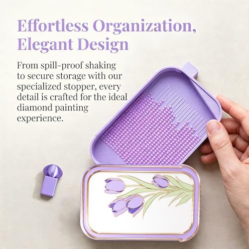 RaySoar 3D Printed Diamond Art Trays with Lids, High Edge Anti-Spill Rhinestone Tray with Exquisite Pattern for Diamond Art Accessories - Light Purple