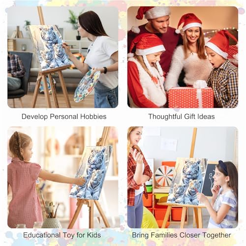SENQAO Christmas Paint by Numbers for Adults Framed, Tiger Adults' Paint-by-Number Kits, Adult Paint by Number Kits on Canvas, Acrylic Number Painting for Home Decor, 8x12inch