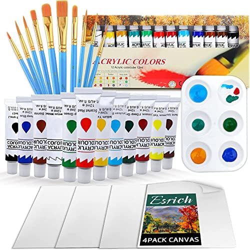 ESRICH Canvas Painting Kit, Acrylic Paint Set with 30 Paint Brushes