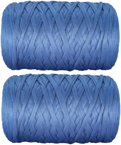 2 PCS 800g T-Shirt Yarn Elastic Fabric Crochet for DIY Knitting, 260 Yards Spaghetti Thick Knitting Yarn for Hand DIY Bag Basket Cushion Crocheting Projects,Home Decor (Blue)