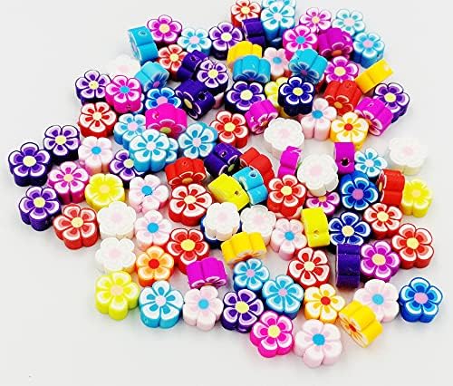 100 Pcs Flower Handmade Polymer Clay Beads, 10mm Polymer Clay Spacer Beads for Women Jewelry Making DIY Charms Bracelet Necklace Hair Clip Accessories Handmade Craft