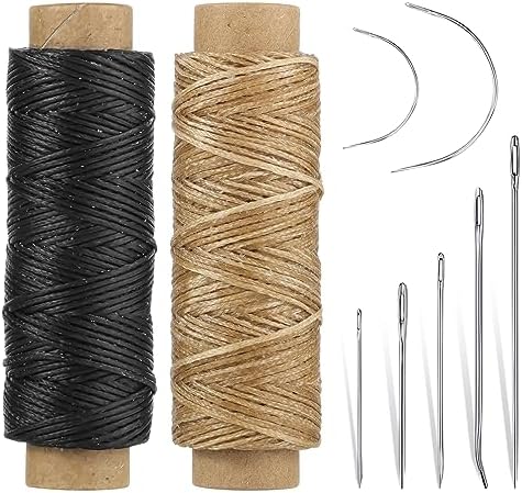 110Yards Waxed Thread with 7 Pcs Leather Needles for Hand Sewing