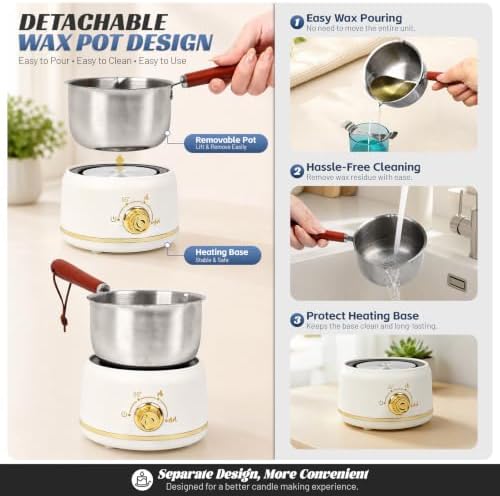 Deexun 500ml Wax Melting Pot for Candle Making with Stepless Heat Control