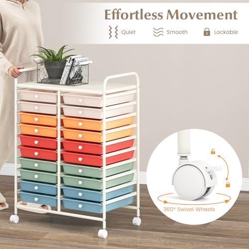 COSTWAY 20-Drawer Rolling Storage Cart, Utility Storage Organizer Cart