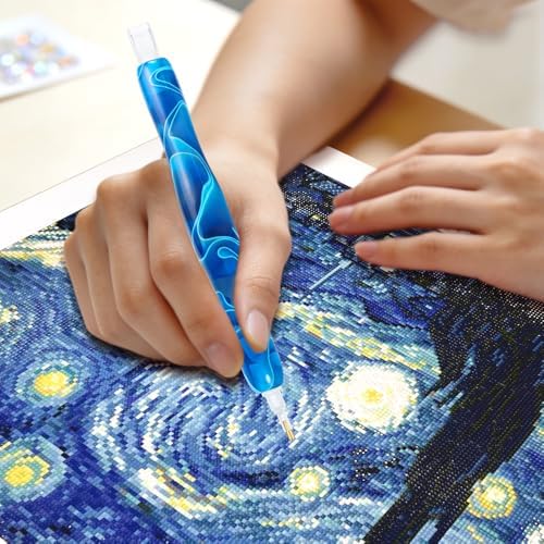RaySoar Diamond Painting Art Drilling Dot Pen with Tips Nibs Placers Tool Accessories for Adults, Gem Rhinestone Picker Stylus DarkBlue