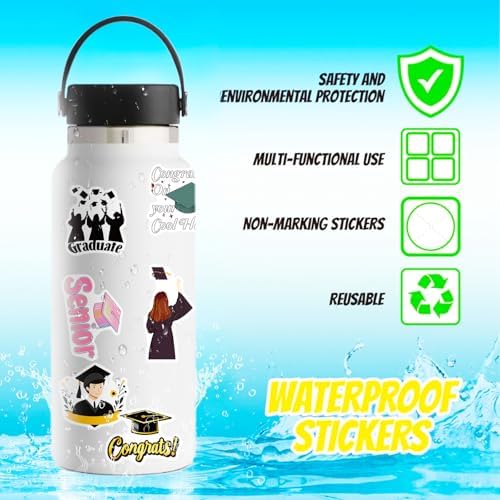 Graduation Stickers 2026, College Stickers, 100 Pcs Class of 2026 Stickers for Graduation Decorations, Graduation Party Decorations 2026, Waterproof Vinyl Stickers for Water Bottle, Laptop, Skateboard