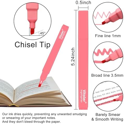 Vitoler 10Pcs Aesthetic Highlighters, Chisel Tip Marker Pens,Assorted Color Candy Highlighters,No Bleed Bible Highlighter,Cute Pastel Highlighter for Journaling Planner Notes School Supplies | Chisel Tip Aesthetic,long lasting ,high quality,no smudge f...