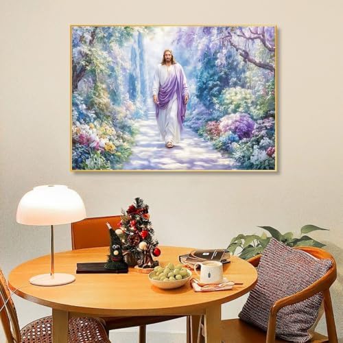VeGuude Jesus Diamond Art Kits for Adults, 5D Diamond Art Flowers Kits for Beginner DIY Christian Diamond Art Full Drill Diamond Dots Crystal Craft Kits for Home Wall Decor Gifts, (16x12 inch)