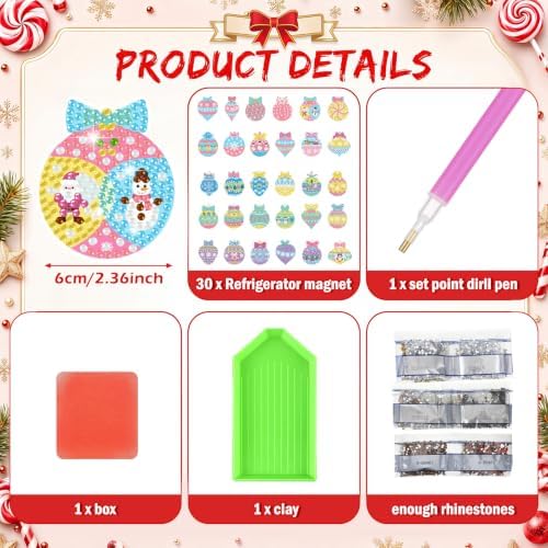 Motipuns 30 Pcs Diamond Magnets,Christmas Lollipop,Pastel