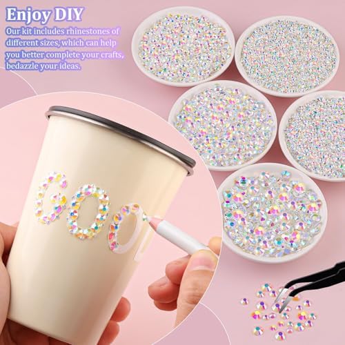 Resin Rhinestones for Crafting with 3Pcs 10ml B7000 Jewelry Glue, 1 Box Transparent AB Flatback Gems Crystals Diamond for Bedazzling Crafts DIY Nail Art Makeup, Gems for Clothing Tumblers Shoes