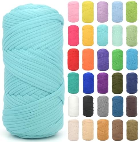 Tshirt Yarn for Crocheting,Aqua Blue T Shirt Chunky Elastic Fabric Thick T-Shirt Crochet Yarn for Beginners Crocheting Hand Knitting Bag/Basket/Coasters/DIY Crafts/Home Decor 200G(Aqua Blue