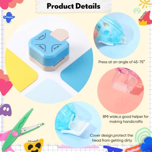 FunooFuno 11 Pcs Scrapbook Supplies Junk Journal Supplies 4 Scrapbook Tape 3 in 1 Corner Cutter Set 6 Craft Scissors Glue Tape Zig Zag Design Pattern Scissors for Crafts Card Making Schools Offices