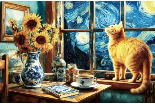 VeGuude Diamond Art Kits for Adults Starry Night Cat Diamond Painting Kits