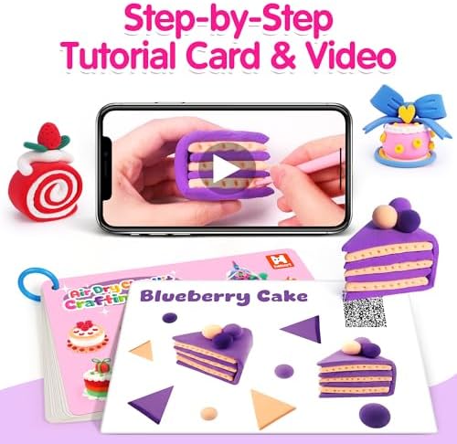 Helsort Air Dry Clay Kit, 12 Cake Modeling Clay for Kids, Tutorial Video