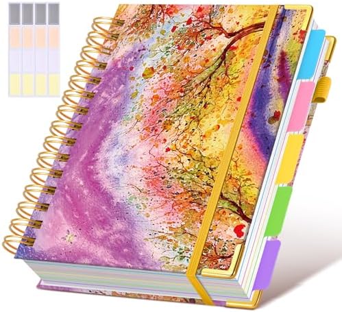 Hardcover Spiral Notebook journal with Removable Dividers Tabs, 300 Pages 5 Subject Notebook College Ruled, 100GMS Notebooks for Work School Note taking,Lined Journal for Women,A5 Autumn Tree
