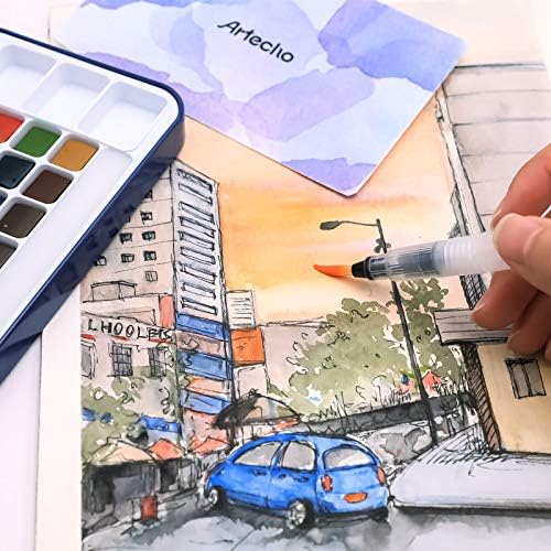Artecho 18 Colors Watercolor Paint Set, Portable Travel Tin Box with Brush