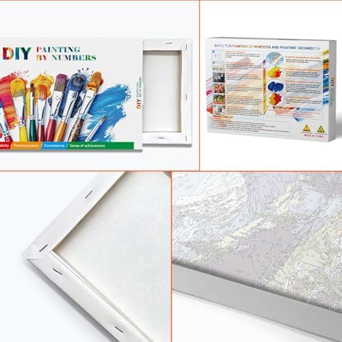 JOOZ Mountain Paint by Numbers Kit for Adults with Frame, Landscape Paint by Number with Easel, DIY Landscape Flower Adult Paint by Number Kits Framed Canvas for Home Wall Decor 8 x 12 Inch
