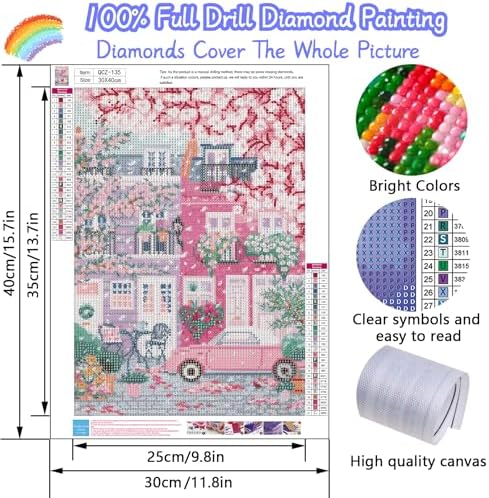 Sakura City Diamond Painting Kits for Adults, 5D Diamond Art Painting by Numbers Kits, DIY Flowers Diamond Dots Art Kits, Full Round Drill Diamond Art Kits for Adults for Home Wall Decor, 12x16 inch