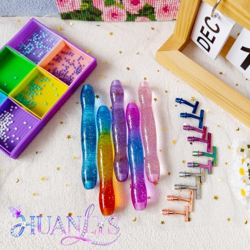 Huanlys Diamond Art Pens Tools Diamond Painting Accessories Kits with 135° Ergonomic Screw Elbow Steel Metal Tip Nibs Placers Roller Tool Accessories (Starry Blue)