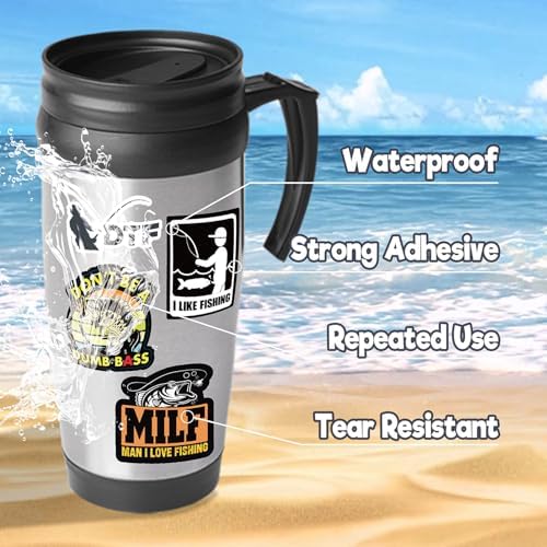 74pcs Funny Fishing Stickers for Tackle Box, Bucket, Father's Day Gift Waterproof Laptop Car Vinyl Skateboard Water Bottle Hard hat Tool Travel Case Guitar