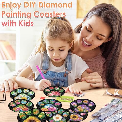 ijbnhd 8 Pack Diamond Art Coasters Kits Dog Paw (Cork Wooden Pad)