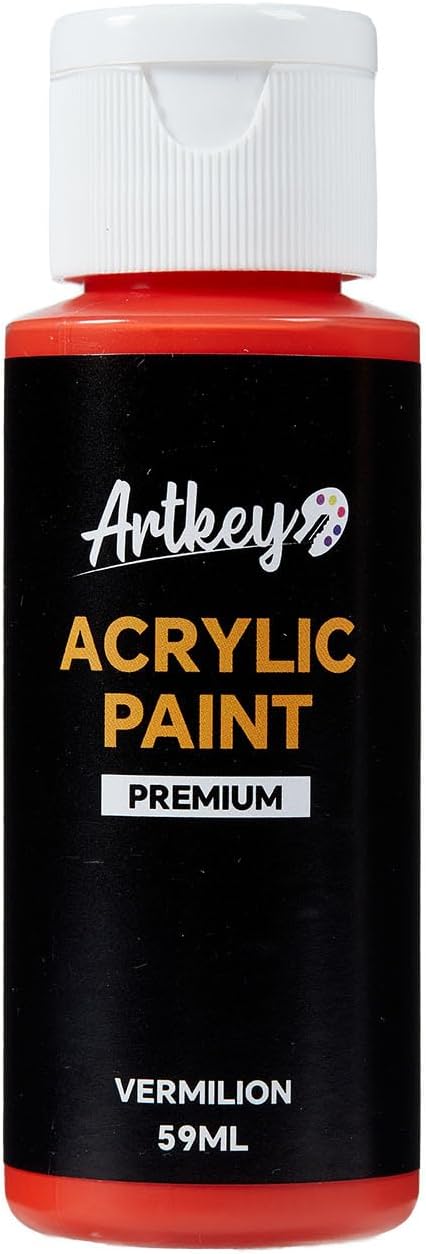 Artkey Vermilion Acrylic Paint - 2oz/59ml Acrylic Paints Professional Artists Painting Kit for Canvases Fabric Rock Leather Easter Egg Wood Ceramic Glass Art Craft Painting