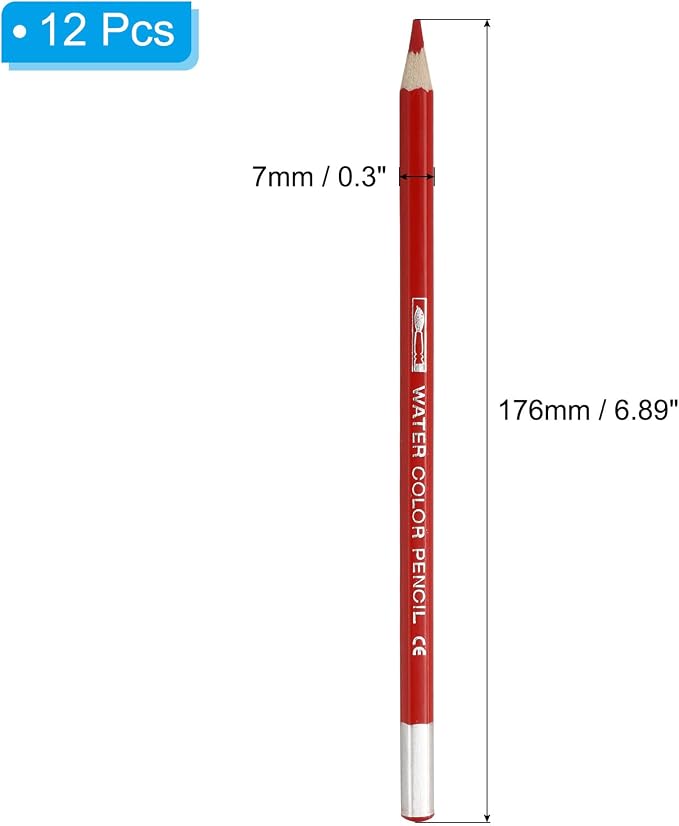 PATIKIL Watercolor Pencil, 12Pcs Water Soluble Pencils for Blending, Coloring, Sketch Drawing, Painting, Red