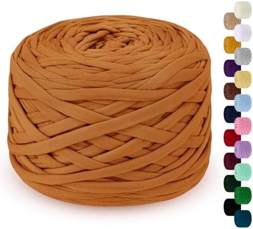 285g T-Shirt Yarn for Crocheting 109 Yards Elastic Ribbon Thick Fabric, Knitting for Crochet Bag, Blanket, Basket, DIY Projects, Home Decor (Light Orange)