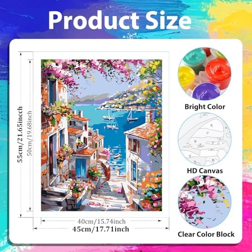 xcemhil Landscape Paint by Numbers Kit for Adults Beginner, Landscape Paint by Numbers for Adult, Acrylic Paint by Number Kits Suitable for Home Wall Art Decor Gifts 16x20 Inch