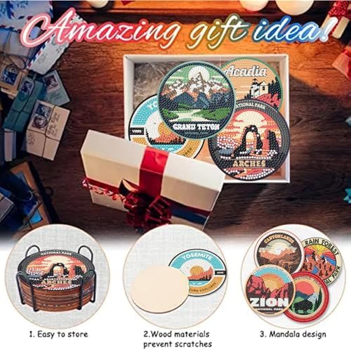 8 Pcs National park Diamond Art Coasters Kits,Diamond Painting Coasters ﻿ ﻿