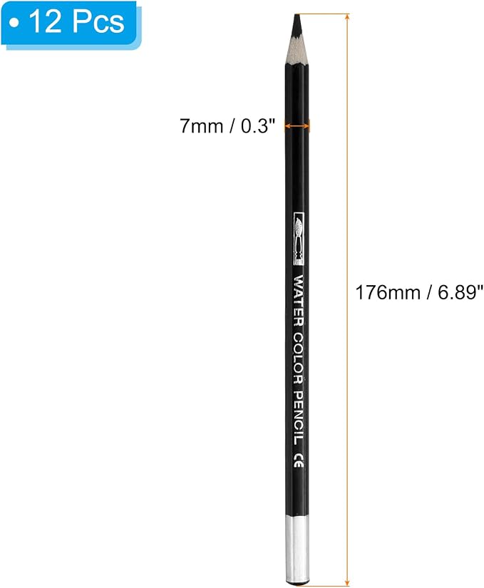 PATIKIL Watercolor Pencil, 12Pcs Water Soluble Pencils for Blending, Coloring, Sketch Drawing, Painting, Black