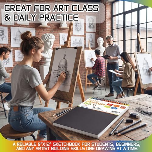 KLASIT 9"x12" Sketch Book,Top Spiral Sketchbook,100 Sheets(68lb/100gsm) | Acid-Free Drawing Paper Pad,For Painting,Sketching,Professional Art Supplies,Adults,Artists And Beginners