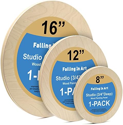 Falling in Art 3 Pack of 8, 12, 16'' Unfinished Round Birch Wood Panels